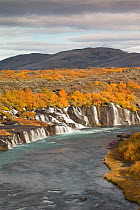 Waterfalls flowing into Hvita River at Hraunfossar, Iceland, September 2013.