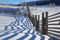 Fence line at the Buffalo Ranch, Lamar Valley, Yellowstone National Park, Wyoming, USA, January 2014.
