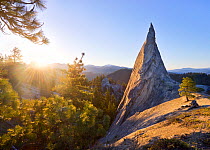 A stone spire at sunrise in the eastern Cascades of Washington, USA. April 2014.