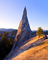 A stone spire at sunrise in the eastern Cascades of Washington, USA. April 2014.