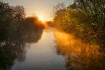Sunrise over the River Itchen near Ovington, Hampshire, England, UK, May 2012.