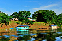 Boca do Mamiraua village, a typical village of riverside people of the Amazon, at Mamiraua Sustainable Development Reserve, near Alvaraes town, Amazonas State, Northern Brazil, November 2012.