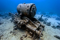 Stanier 8F locomotives that was part of cargo of Thistlegorm and now rests nearby on the seabed. Sha'ab Ali, Sinai, Egypt. Red Sea, July 2013.