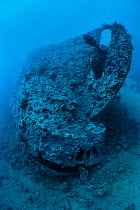 Upturned stern of Dunraven wreck. Beacon Rock, Sinai, Egypt. Red Sea, July 2013.