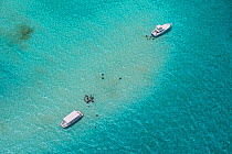 Aerial view of Stingray City, Grand Cayman. Stingray City is feeding site for Southern stingrays (Hypanus americanus), where tourists get to meet these large, but gentle rays. Cayman Islands, British...