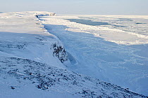 Snowy coast and fast ice on Wrangel Island, Far Eastern Russia, March 2011.