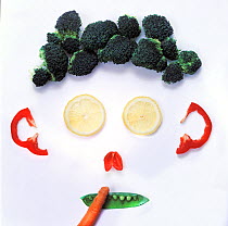 Face made from various vegetables.