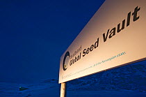 Sign for Svalbard Global Seed Vault, October, Svalbard, Norway, October 2012.