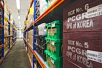 Seeds from North Korea and Taiwan in side the main vault of Svalbard Global Seed Vault, Svalbard, Norway, July 2012.