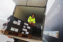 Newly arrived seed samples at airport, before delivery to Svalbard Global Seed Vault, Svalbard, Norway, October 2012.