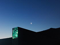 Svalbard Global Seed Vault with crescent moon, Svalbard, Norway, October 2010.