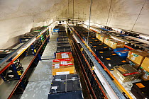 Svalbard Global Seed Vault, main storage room with 800000 items, stored in -18 deg C. Svalbard, Norway, October 2012.