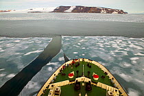 View from aboard ice-breaker 'Kapitan Dranitsyn' to land, Franz Josef Land, Russia 2004.