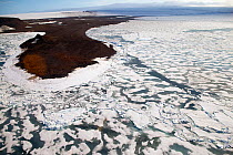 Aerial shot of pack ice surrounding Franz Josef Land, Russian Arctic, July 2004.