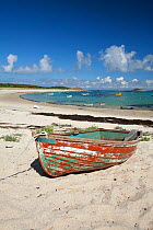 Old boat on beach at St Martin's, The Isles of Scilly, July 2013.