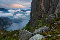 Fjord landscape at Preikestolen (Pulpit rock). Lysefjorden. Forsand municipality, Rogaland, Norway. June 2012