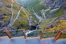 View of Trollstigen / National Tourist Road 63, from lookout point in Rauma municipality, More og Romsdal, Norway. September 2012.