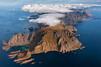 Aerial view of Lofotodden island, Moskenes municipality, Lofoten, Nordland, Norway. October 2012