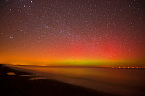 Northern lights (Aurora borealis) seen from East Bank, Cley, North Norfolk, February 2014.