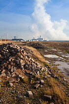 Brownfield site with chemical site in the background, Kingston upon Hull, East Yorkshire, England, UK, January 2014.