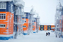 Modern accommodation buildings in Sabetta, South Tambey Gas field, Yamal, Siberia, Russia. February 2014.