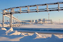Oil storage tanks near Sabetta, South Tambey Gas field, Yamal, Siberia, Russia. February 2014.