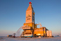 A gas drilling derrick in the South Tambey Gas Field, Yamal Peninsula, Siberia, Russia. February 2014.