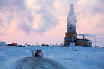 A road leading to a gas drilling derrick in the South Tambey Gas Field, Yamal Peninsula, Siberia, Russia. February 2014.