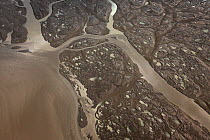 Tidal flats at low tide (aerial photo), Pacific Coast, Cook Inlet, Alaska, USA. June 2013.