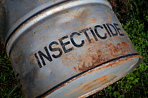 Barrel with insecticide for Food and Agriculture Organization (FAO) control action against migratory locust (Locusta migratoria capito), Airport Miandrivazo, Madagascar December 2013.