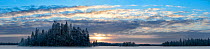 Panoramic of conifer forests, near Kuusamo, Finland.  February 2011.