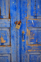 Locked blue door, Santorin Island, Greece, May 2009.