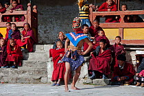 Graicham (a monastic dance) performed after accomplishing the Jarpuga ceremonial rites which lasted for a period of three days. The twelve dancers representing Dorge Jigjes assistant, Shenti Dowo, car...
