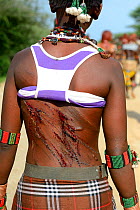 Hamer woman's back after being whipped at a Ukuli ceremony, a rite of passage for boys to become men. Omo river valley, Ethiopia, September 2014.