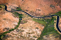 Aerial photograph of the Olifants River and the intensive irrigation / canal system used along its course, a threat to the endemic fish species found here. Citrusdal and Clanwilliam area, Western Cape...