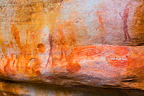 Ship figure in rock art, Salmanslaagte Bushman Rock Art Trail, Clanwilliam, Cederberg Mountains, Western Cape province, South Africa, September 2012.