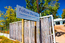 Sign for 'Follow the San Living Landscape Project' Clanwilliam, Cederberg Mountains, Western Cape province, South Africa, September 2012.