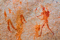 Figure of an archer and huntsman in rock art, Sevilla Bushman Rock Art Trail, Clanwilliam, Cederberg Mountains, Western Cape province, South Africa, September 2012.