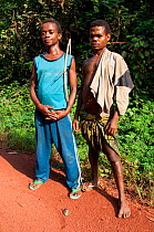 Portrait of two Mbuti Pygmy men, Democratic Republic of the Congo, Africa, December 2012.