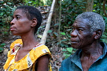 Mongo woman and elderly man, Bomili, Ituri forest, December 2011.