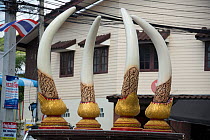 Roundabout with fake ivory tusks, Nakhon Sawan, Thailand, December 2012.