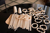 Ivory bracelets, chopsticks and other products for sale in Lubumbashi,  Katanga, Democratic Republic of the Congo. April 2012.