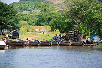 Canoes moored on side of Lake Victoria, Uganda, March 2012.