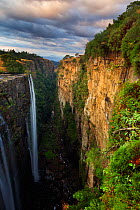 Waterfall over deep, narrow gorge. Magwa Falls, Pondoland, Eastern Cape, South Africa. June 2012.