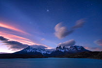 Nightfall over Lake Pehoe. Torres del Paine National Park, Patagonia, Chile. April 2013. Non-ex.