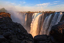 Victoria falls in warm afternoon light. Victoria Falls, Zimbabwe and Zambia. Non-ex.