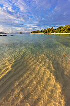 Rippled sand on a crystal clear beach. November 2012. La Digue island, Seychelles. Non-ex.
