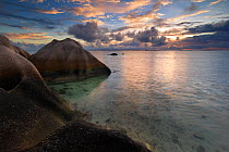 Sunset on Anse Source d'Argent beach. La Digue Island, Seychelles. October 2012. Non-ex.