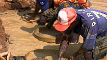 Miners panning for diamonds in a pool, Kono District, Sierra Leone, 2007.