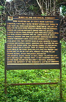 Sign with historical information about the slave fort of Bunce Island. Sierra Leone, 2004-2005.